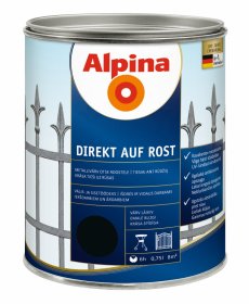 Antikoroziniai dažai ALPINA Direkt Auf Rost, juodos spalvos, šilko blizgesio, tiesiai ant rūdžių, 0,75 l