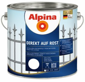 Antikoroziniai dažai ALPINA Direkt Auf Rost, baltos spalvos, šilko blizgesio, tiesiai ant rūdžių, 2,5 l