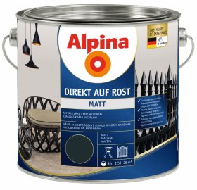 Antikoroziniai dažai ALPINA DIREKT AUF ROST, 2,5 l, matiniai, antracito spalvos, RAL 7016