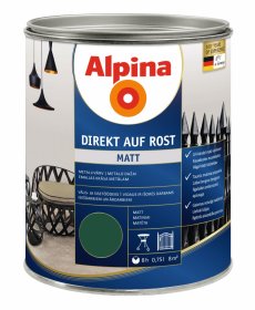 Antikoroziniai dažai ALPINA DIREKT AUF ROST, 0,75 l, matiniai, žalios spalvos, RAL6005