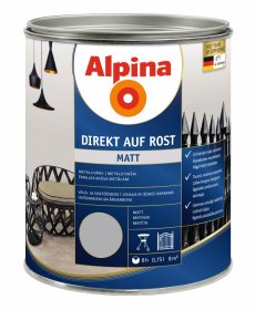 Antikoroziniai dažai ALPINA DIREKT AUF ROST, 0,75 l, matiniai, šviesiai pilkos spalvos, RAL7001