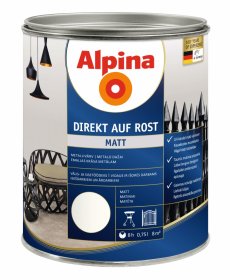 Antikoroziniai dažai ALPINA DIREKT AUF ROST, 0,75 l, matiniai, baltos spalvos, RAL9010