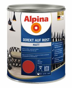 Antikoroziniai dažai ALPINA DIREKT AUF ROST, 0,75 l, matiniai, raudonos spalvos, RAL3000