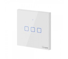 Išmanusis jungiklis SONOFF T0Eu3C-Tx, 3 kanalų, 240W/1 kanalui, 720W/viso, 230V, valdomas liečiamu mygtuku, programėle, Wi-Fi, baltas, IM190314011