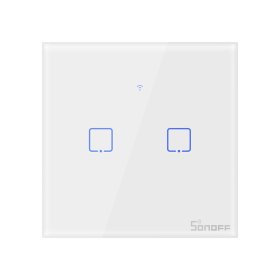 Išmanusis jungiklis SONOFF T2Eu2C-Tx, 2 kanalų, 480W/kanalui, 230V, vald. lieč. mygt., programėle, Wi-Fi, balsu ir SONOFF pult. (neįeina), baltas, IM190314016