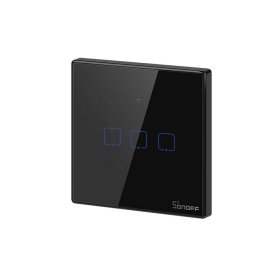 Išmanusis jungiklis SONOFF T3Eu3C-Tx, 3 kanalų, 240W/kanalui, 230V, vald. lieč. mygt., programėle, Wi-Fi, balsu ir SONOFF pulteliu (nėra), juodas, IM190314020