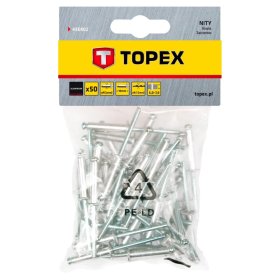 Kniedės TOPEX, 4,0 x 10,0, aliumininės, 50 vnt