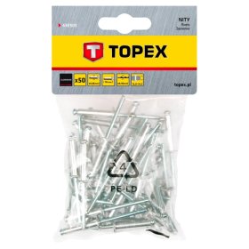 Kniedės TOPEX, 4,8 x 18,0, aliumininės, 50 vnt