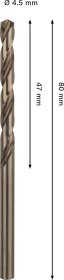 Grąžtas metalui BOSCH HSS-Co, DIN 338, 4,5 × 47 × 80 mm