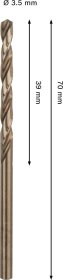 Grąžtas metalui BOSCH HSS-Co, DIN 338, 3,5 × 39 × 70 mm