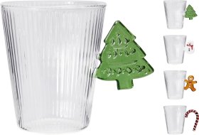 Puodelis su dėkoruota kalėdine rankenėle, borosilikatinis stiklas, 4 skirtingi dizainai, 300 ml