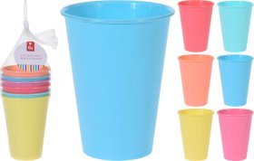 Plastikiniai puodeliai, 6 vnt., 6 skirtingos spalvos, 400 ml