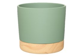 Kambarinis keraminis vazonas 4Living Rimma, su lėkštute, žalios sp., 22 x 22 x 20 cm.