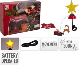 Eglutės viršūnė su LED, su judančiu Kalėdų Seneliu rogėse, su muzika