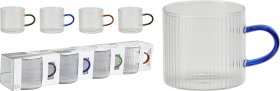 Espreso puodelių rinkinys, 4 vnt., 120 ml, 4 skirtingų spalvų rankenėlės
