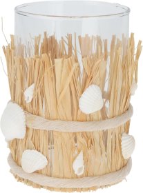 Žvakidė, dekoruota džiovintomis žolėmis, 10 x 15 cm