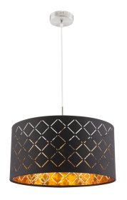 Pakabinamas šviestuvas GLOBO Clarke, E27, 1 x 60W, 230V, matinio nikelio sp., aksomas juodos/auksinės sp., 400 x 1400 mm, 15229H