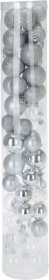 Eglutės žaisliukai, burbulo formos, 4 cm ir 5 cm, plastikiniai, sidabro sp., 60 vnt.