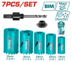Gręžimo karūnėlių rinkinys TOTAL, Bi-metal, 7 vnt., (19-35 mm), 2 adapt., TACSH1071