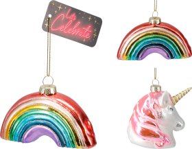 Eglutės žaisliukas, stiklas, vienaragio arba vaivorykšės dizaino, 7,8 x 5,2 x 8,2 arba 10 x 2,5 x 5,8 cm