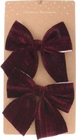 Kalėdinė dekoracija KASPINĖLIS, velvetinis, burgundi sp., 2 vnt.
