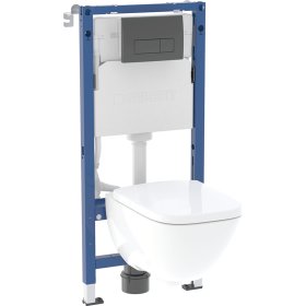 Klozeto komplektas GEBERIT LIGHT, komplekte rėmas 112 cm, DELTA potinkinis bakelis 12 cm, DELTA50 vandens nuleidimo mygtukas, juodos spl.,  pakabinamas klozetas, be nuplovimo lanko, 118.353.14.2