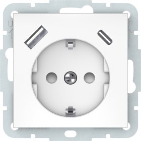 Kištukinis lizdas VILMA QR1000, įleidžiamas, be rėmelio, su įž.,  USB-A ir USB-C maitinimo lizdas,  baltos sp., RP16-002-22/USB-C/USB-A