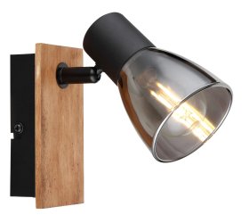 Kryptinis šviestuvas GLOBO Claude, E14, 1 x 40W, 230V, su jung., juodos matinės sp. metalas, tamsiai rudas medis, dūmų sp. Stiklas, 70x140x155mm, 54307-1W