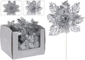 Kalėdinė dekoracija, gėlė ant smeigtuko, sidabro sp., 14 x 14 x 21 cm