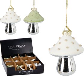 Eglutės žaisliukas Grybas, stiklas, 2 skirtingos sp., 7 x 7 x 9 cm