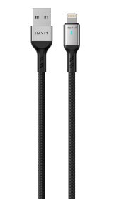 Įkrovimo laidas HAVIT DOT 6315, USB-A į Lightning, su indikatoriumi, sustiprintas, iki 2.4 A, 1 m, juodos sp.