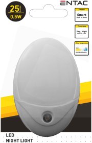 Sieninis šviestuvas ENTAC En-1963, naktinis, 0,5 W, 220-240 V, 6400 K, 25 lm, IP20, automatinis įsijungimas temstant, baltos sp.