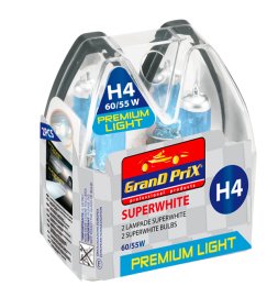 Automobilinių lempučių komplektas GRAND PRIX, H4, 2vnt., halogeninės, aukšto galingumo