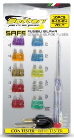Saugiklių rinkinys BOTTARI, su testeriu, 10vnt