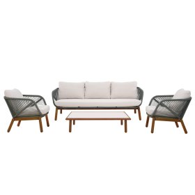 Lauko baldų komplektas ESTI ESTA AURO CSS, 2 foteliai, trivietė sofa, kavos staliukas, žalios ir smėlinės spalvos