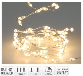 LED girlianda, 66 LED lempučių, šiltai baltos sp., ilgis 1,2 m