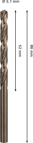 Grąžtas metalui BOSCH HSS-Co, DIN 338, 5,1 × 52 × 86 mm