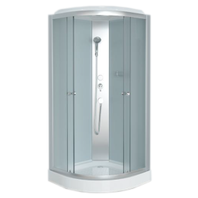 Dušo kabina ET-6019 MT, 80 x 80 cm, ketursienė, pusapvalė, 4 mm matinis stiklas, matinis profilis, 15 cm žemas padėklas