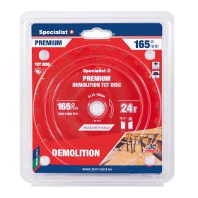 Medienos pjovimo diskas SPECIALIST+ Demolition, akumuliatoriniams pjūklams, 165x20 mm, 24 dantys