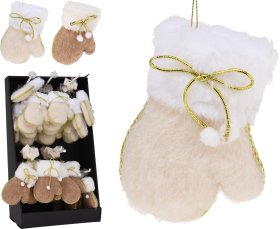 Kalėdinė dekoracija Pirštinės, pakabinama, 2 spalvos (ruda, smėlio), 13 x 8,3 x 3 cm