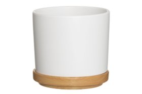 Kambarinis keraminis vazonas 4Living Rimma, su lėkštute, baltos sp., 22 x 22 x 20 cm.