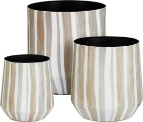 Kambarinis vazonas, dryžuotas, kreminės sp., metalinis, 20 x 20,5 cm