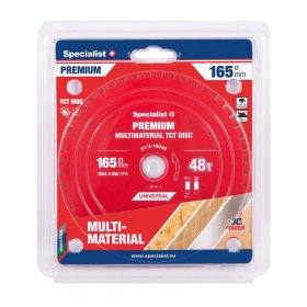 Medienos pjovimo diskas SPECIALIST+ Premium Multimaterial, akumuliatoriniams pjūklams, 165x20 mm, 48 dantys