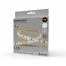 Šviesos diodų juosta EUROLIGHT Toronto, LED 5 m, 8 W / m, IP65, 6500K, 24V, 640 lm / m, 8mm pločio, S24-8W6-3YIP65