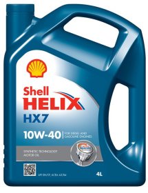 Variklinė alyva SHELL Helix HX7 10W-40, 77779, pusiau sintetinė, benzininiams, dyzeliniams (be kietųjų dalelių filtrų) ir dujiniams varikliams, 4L