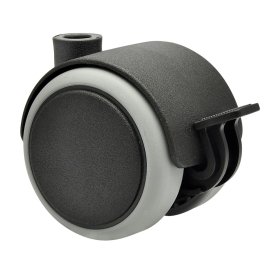 Dvigubas ratukas WAGNER, d-50 mm, plastikinis, minkštas, juodas, su stabdžiais, apkrova 50 kg.