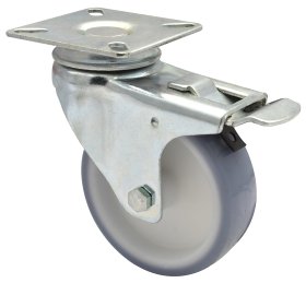 Pasukamas ratukas WAGNER, d-75 mm, termoplastiko guma, minkštas, paprastas guolis, su stabdžiais, apkrova - 60 kg.