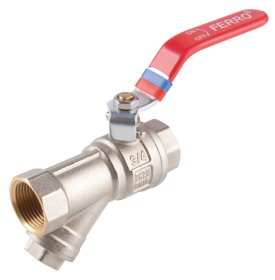 Pilno pralaidumo rutulinis ventilis FERRO Power, ilga rankena, vidus-išorės, su grubaus valymo su filtru, 1", KFPZF3, KFPZF3
