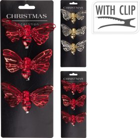 Kalėdinė dekoracija Bitės, 3 vnt, su segtuku, 2 skirtingos sp., 9,5 x 4 x 2 cm