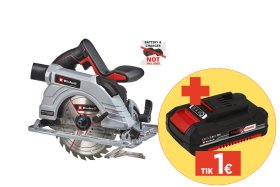 Akumuliatorinis diskinis pjūklas EINHELL TP-CS 18/190 Li, BL-Solo, 18 V, Li-ion, be akumuliatoriaus, diskas 190 mm., pjovimo gylis 90°/45° - 65/45 mm, svoris 3,23 kg